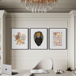 Chronicles of Narnia Art Set, Narnia Art Print Set, CS Lewis Quote Wall Decor Set, Literary Wall Art, Aslan Art Prints, Christian Nursery