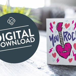 You Rock druckbare Valentinstagskarten | Rock n Roll Klasse Valentinstage für Kinder | Set mit sechs Valentinstagskarten | Valentinstag Ausmalbilder