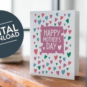 Tarjeta Corazones Feliz Día de la Madre / Tarjeta Moderna del Día de las Madres / Tarjeta Simple para el Día de las Madres / Tarjeta Imprimible para Mamá / Tarjeta de Descarga Digital