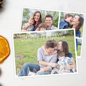 Happy Holidays Photo Card Holiday Photo Cards Modern Illustrated Trees Holiday Card Template Pictures Christmas Card with Photo image 1