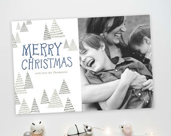 Whimsical Christmas Photo Card | Merry Christmas Family Photo Card Template | Holiday Card Printable | Christmas Tree Illustration Card