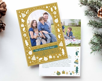 Find Joy in the Little Things This Christmas Card Download | Joyful Christmas Photo Card Digital Download | Illustrated Christmas Card