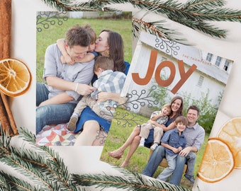 Joy Photo Cards Modern | Modern Christmas Card Download | Photo Christmas Cards Template | Joyful Christmas Family Photo Cards