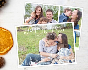 Happy Holidays Photo Card | Holiday Photo Cards Modern Illustrated Trees | Holiday Card Template Pictures | Christmas Card with Photo