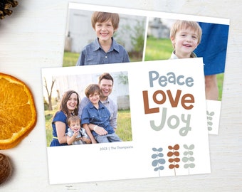 Peace Love Joy Christmas Photo Card Template | Peaceful Christmas Greeting Card | Family Photo Holiday Card Download | Christmas Peace Card