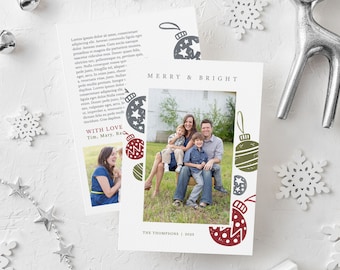 Christmas Ornaments Card | Vintage Christmas Photo Card Template | Christmas Card Printable | Family Picture Christmas Card | Holiday Photo