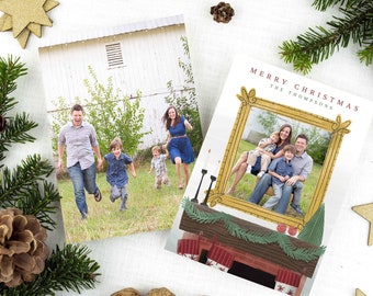 Merry Christmas Photo Card Digital Download | Christmas Fireplace Holiday Photo Cards Template | Family Christmas Photo Card Printable