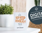 Printable Happy Birthday Card for Men | Digital Download Birthday | Quick & Easy Friend's Bday Card | Printable Bday Card | Hip Hip Hooray