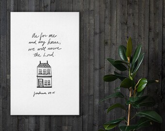 Josué 24:15 En cuanto a mí y a mi casa, serviremos al Señor Lienzo, Regalo de bienvenida, Nuevo hogar cristiano, Decoración del hogar bíblico