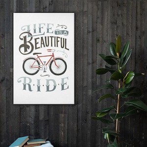 Life is a Beautiful Ride Bicycle Canvas, Cycling Decor, Cyclist Gift, Bike Wall Decor, Sports Nursery Canvas, Motivational Quote Canvas