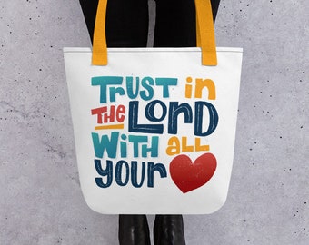 Trust in the Lord with All Your Heart Christian Tote Bag, Proverbs 3:5-6 Bible Verse Tote Bag, Christian Gifts UK, Gifts for Christians