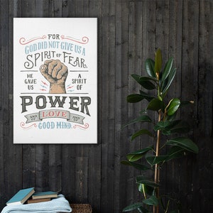 Spirit of Power Canvas, 2 Timothy 1:7 Bible Verse Canvas, Contemporary Christian Wall Art, Christian Home Decor, Bible Wall Decor