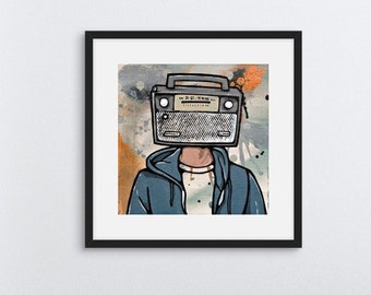 Alternative Music Posters, Boombox Radio Art, Music Studio Decor, 90s Retro Art Print, 90s Boombox, Gifts for Music Lovers