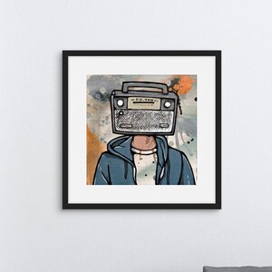 Alternative Music Posters, Boombox Radio Art, Music Studio Decor, 90s Retro Art Print, 90s Boombox, Gifts for Music Lovers