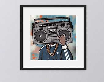 Hip Hop Music Poster, Retro Boombox Poster, Music Wall Art, Gift for Musician, Music Studio Decor, 80s Boombox Music Room Art, Teen Room Art
