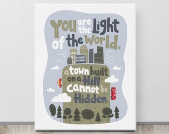 You Are the Light of the World Bible Verse Canvas | Matthew 5:14 Canvas for Nursery | Matthew 5 Nursery Bible Verse | Baby Bible Verse