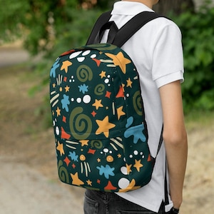 Back to School Stars Kids Backpack Kids Pattern Backpack Boys School Backpack Cute Pattern School Bag Whimsical Pattern Bag image 1