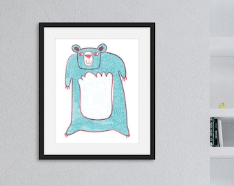 Bear Nursery Decor, Bear Art Print, Bear Wall Decor, Woodland Nursery Decor, Bear Illustration Print, Animal Illustration for Kids Room