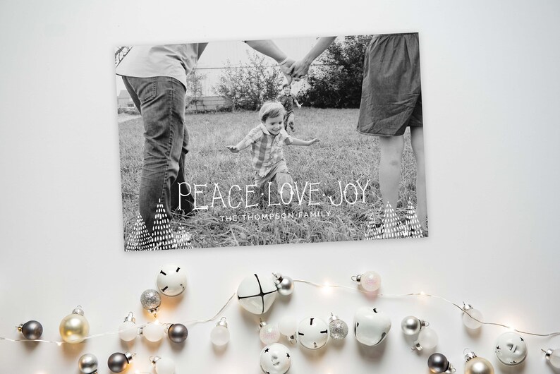 Modern Photo Christmas Card Template Peace Love Joy Photo Christmas Cards Minimalist Holiday Photo Card Download Simple Christmas Card image 1