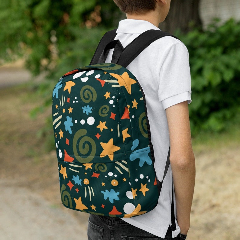 Back to School Stars Kids Backpack Kids Pattern Backpack Boys School Backpack Cute Pattern School Bag Whimsical Pattern Bag image 1