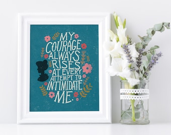 Jane Austen Literary Art Print, My Courage Always Rises Book Wall Art, Courage Inspirational Prints, Bookish Gifts, Book Quote Posters