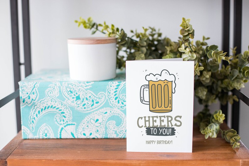 Printable Birthday Card Happy Birthday Digital Download Cheers to You Instant Download Beer Birthday Card image 4