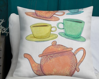 Tea Kitchen Throw Pillow | Tea Lover Gift | Tea Time Gift Ideas | Girls Room Tea Decor | Tea Party Pillow | Country Kitchen Decor