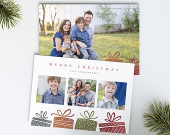 Christmas Gifts Card Template | Christmas Presents Family Photo Card | Family Christmas Card Download | Holiday Card Template