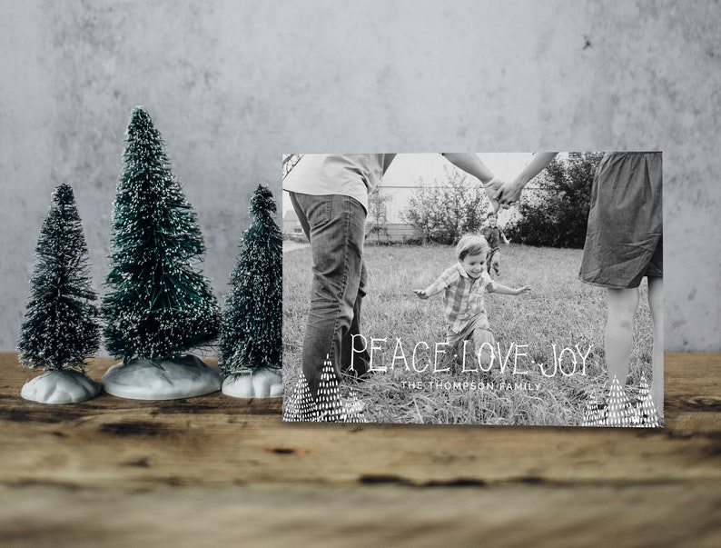 Modern Photo Christmas Card Template Peace Love Joy Photo Christmas Cards Minimalist Holiday Photo Card Download Simple Christmas Card image 4