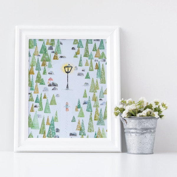Chronicles of Narnia Art, Lucy and the Lamp Narnia Gifts, Childrens Room Artwork, Narnia Book Wall Art, Narnia Nursery Print