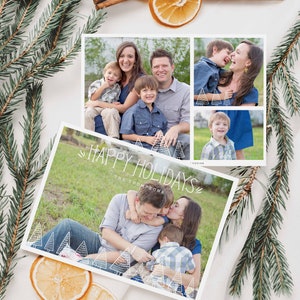 Happy Holidays Photo Card Holiday Photo Cards Modern Illustrated Trees Holiday Card Template Pictures Christmas Card with Photo image 2