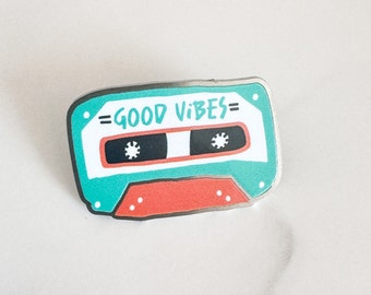 Good Vibes Enamel Pin | Cassette Tape Enamel Pin | Good Vibes Pin | Retro Cassette Pin | 80s Cassette Tape Pin | Music Lover Pin | Retro Pin