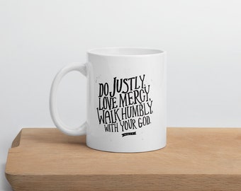 Micah 6:8 Acto justo, Amor misericordia, Caminar humildemente taza, taza cristiana, biblia verso taza, biblia verso taza de café, tazas inspiradoras