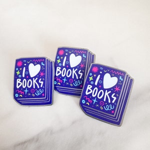 I Love Books Enamel Pin | Book Lover Gift | Illustrated Book Pin | Bookworm Accessory | Book Club Pin | Literary Accessory | Bookish Jewelry