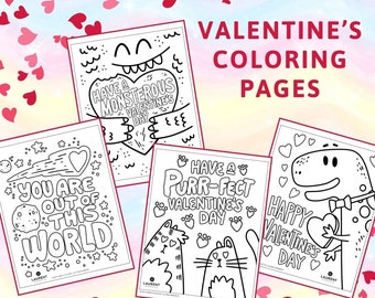 Printable Valentines Coloring Pages | Valentine's Day Colouring Sheets | Instant Download Kids Coloring | Class Valentine Coloring Sheets