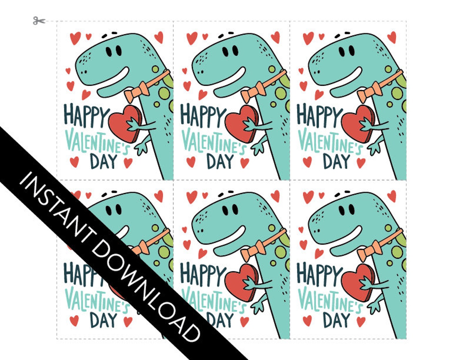 Dinosaur Happy Valentine's Day School Valentine Dino - Etsy