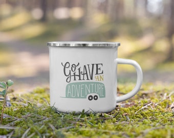 Ir tienen una taza de esmalte de aventura / taza de aventura / Vintage Camper taza / Airstream Camping taza / taza para campistas / regalos para campistas