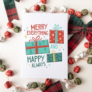 Merry Everything and Happy Always Druckbare Weihnachtskarte | Weihnachtsgeschenke Karte | Illustrierte Urlaubskarte Download | Print at Home Karte