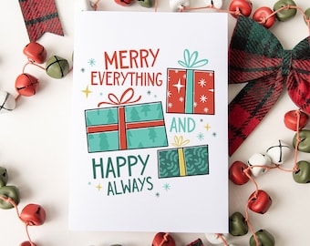 Merry Everything and Happy Always Printable Christmas Card | Christmas Gifts Card | Illustrated Holiday Card Download | Print at Home Card