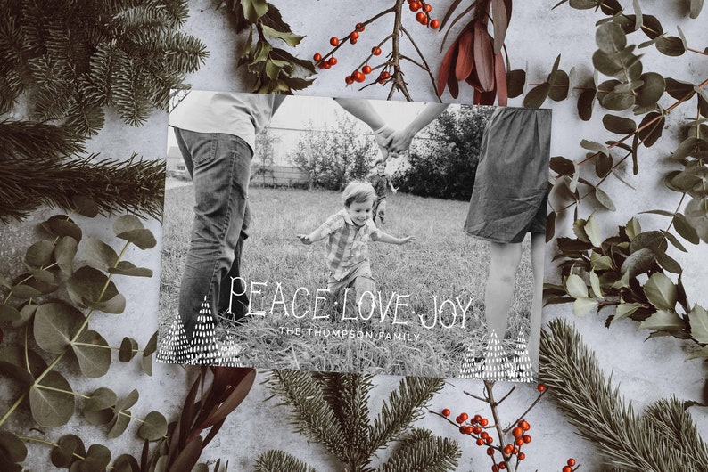 Modern Photo Christmas Card Template Peace Love Joy Photo Christmas Cards Minimalist Holiday Photo Card Download Simple Christmas Card image 6
