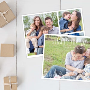 Happy Holidays Photo Card Holiday Photo Cards Modern Illustrated Trees Holiday Card Template Pictures Christmas Card with Photo image 4