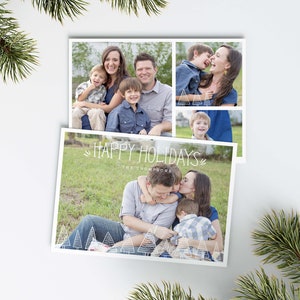 Happy Holidays Photo Card Holiday Photo Cards Modern Illustrated Trees Holiday Card Template Pictures Christmas Card with Photo image 3