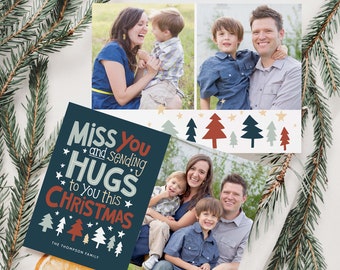 Missing You and Sending You Hugs This Christmas Photo Card | Merry Christmas Hug Holiday Photo Card | Missing You Christmas Card Template