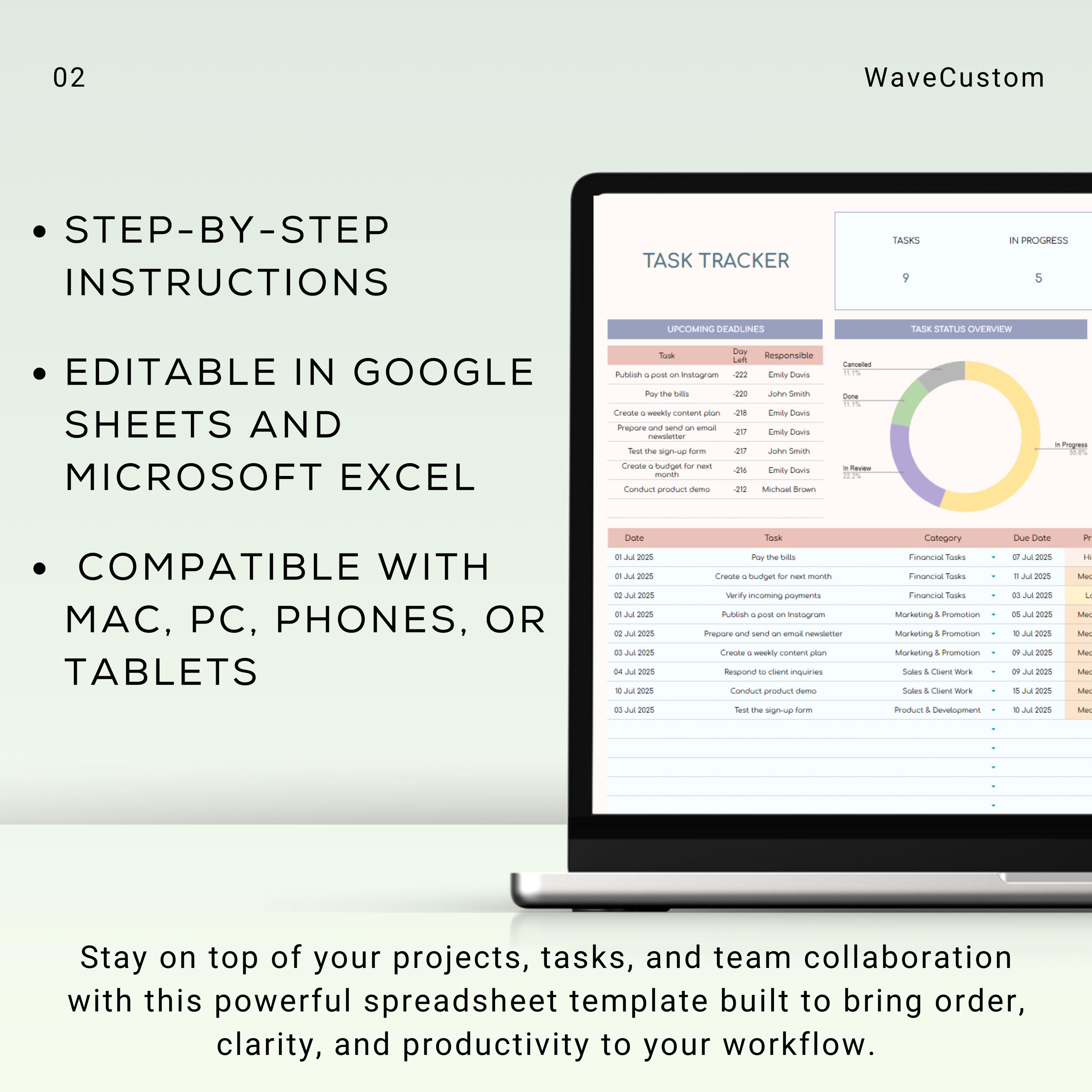 Project Management Spreadsheet Excel Team Task Tracker Google Sheets ...