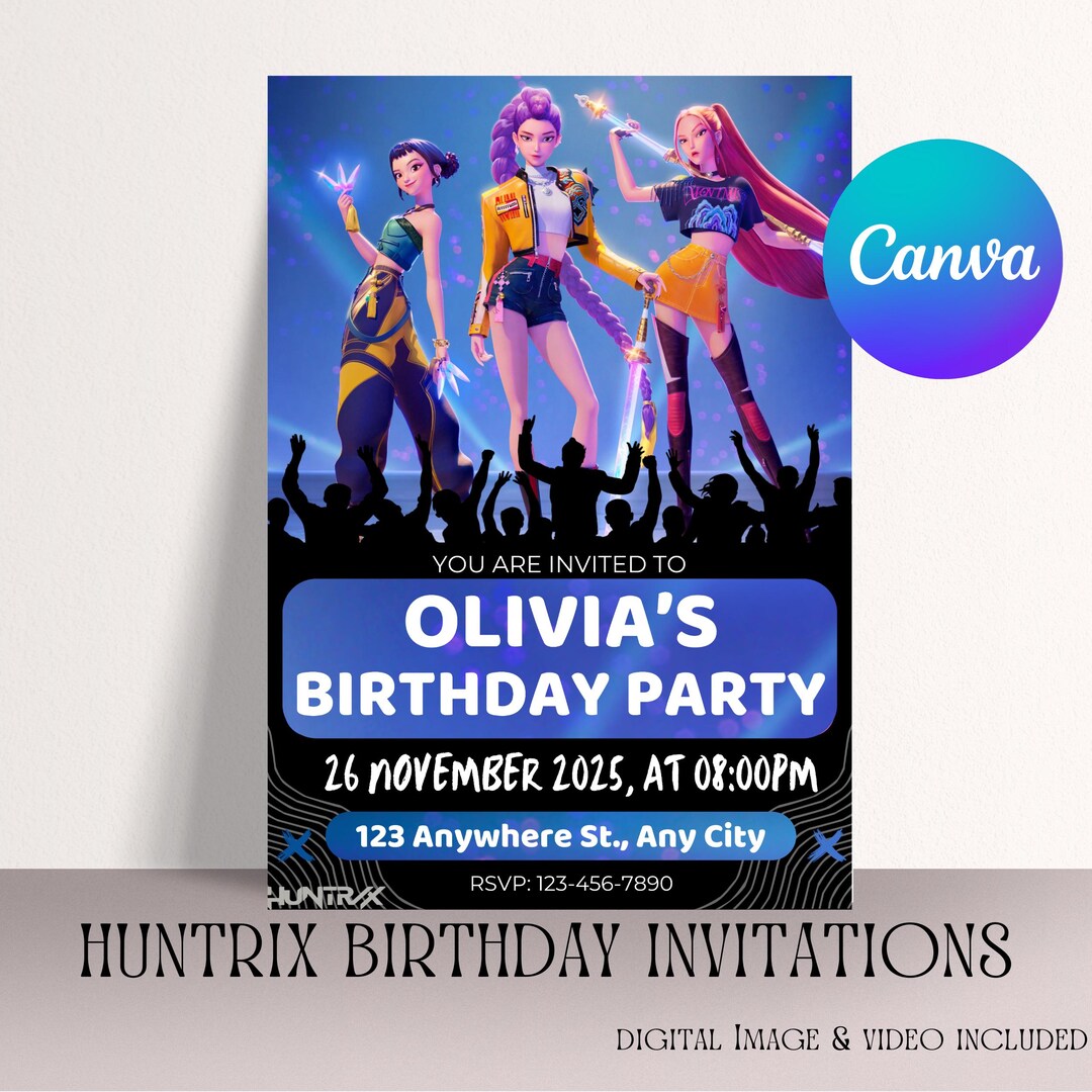Huntrix Birthday Party Invitation With Video Kpop Demon Hunters huntrix-birthday-party-invitation-with-video-kpop-demon-hunters