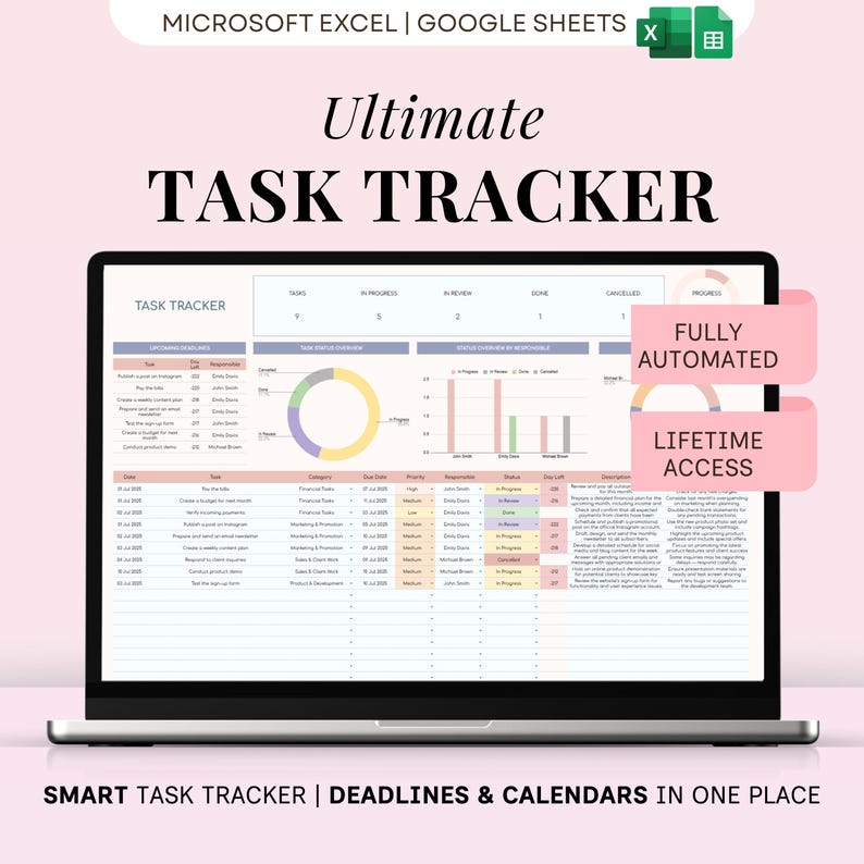 Task Tracker Spreadsheet to Do List Google Sheets Excel Work Organizer ...