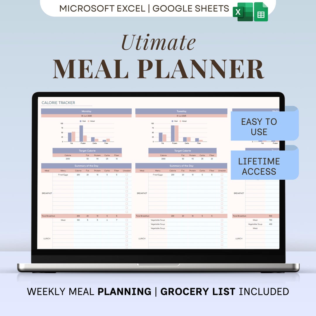 Weekly Meal Planner Spreadsheet Family Meal Planner Food Inventory ...