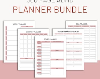 Adhd Planner 300 Page Bundle, Self-Care Planner, ADHD Productivity Planner, Printable Digital Download, Adult Daily Focus Life Journal PDF