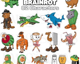 Italian Brainrot PNG Bundle 82 Divertidos Personajes de Meme Viral Tralalero Tralala, Bombardino Cocodrilo, Ballerina Cappuccino, Descarga Digital