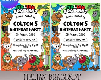 Italian Brainrot Meme Birthday Invitation Funny Viral Digital Invite Meme Theme Party Skibidi Tralalero Tralala Tung Tung Sahur Evite TT3